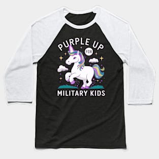 Purple Up For Military Kids Unicorn Military Child Month Baseball T-Shirt